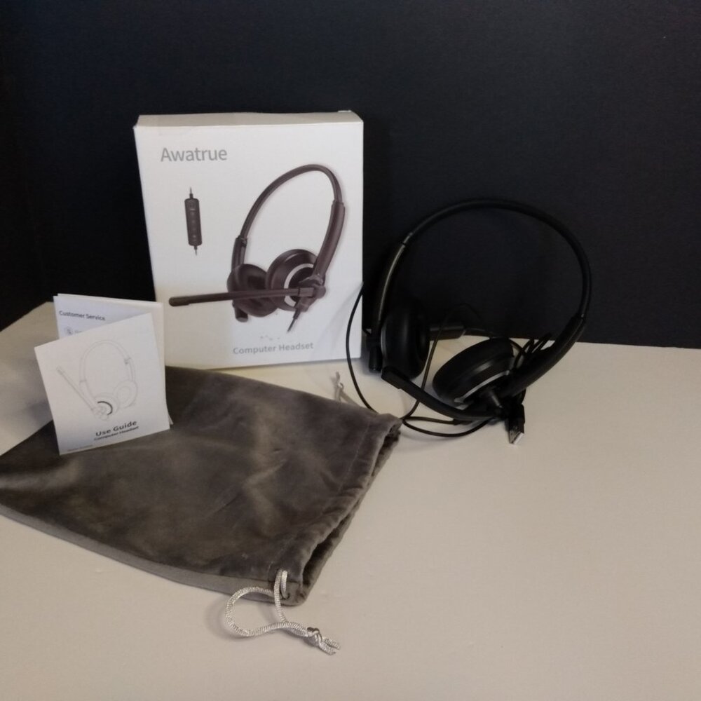 Awatrue Black Wired Noise Cancellation Computer Headset With Microphone
